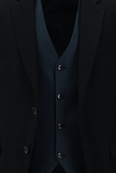 Black and Navy Blue 7 Drop Slim Fit Narrow Cut Suit with Vest