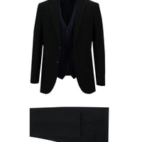 Black 6 Drop Regular Fit Standard Cut Suit with Vest