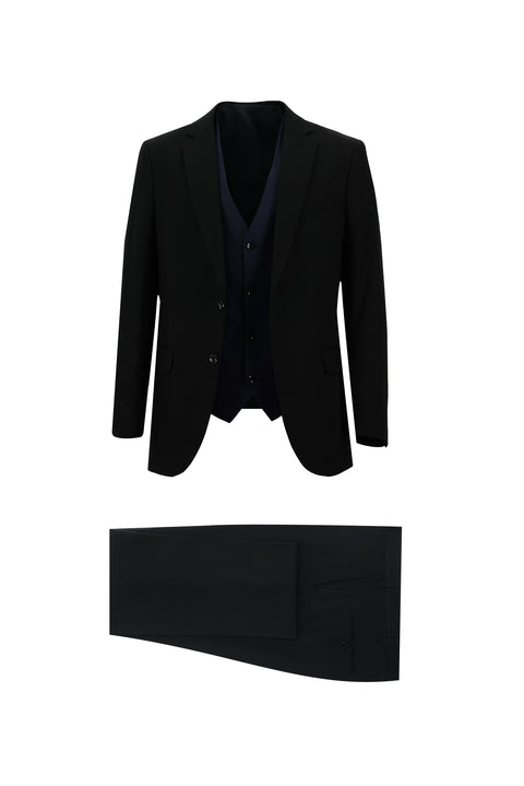 Black 6 Drop Regular Fit Standard Cut Suit with Vest
