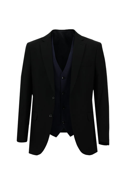 Black 6 Drop Regular Fit Standard Cut Suit with Vest