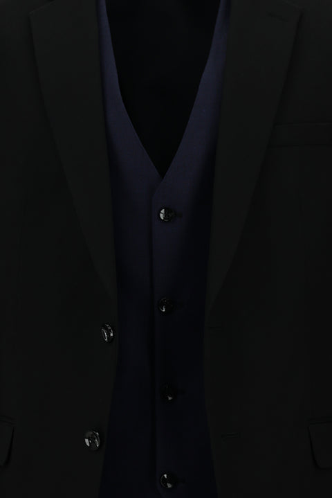 Black 6 Drop Regular Fit Standard Cut Suit with Vest