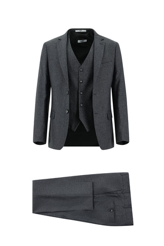  Koyu Füme 7 Drop Super Slim Fit Eksra Dar Kesim Yelekli Kombinli Takım Elbise