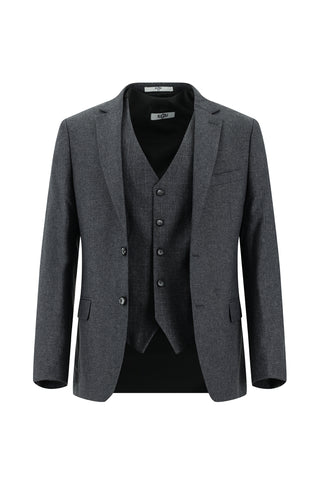  Koyu Füme 7 Drop Super Slim Fit Eksra Dar Kesim Yelekli Kombinli Takım Elbise