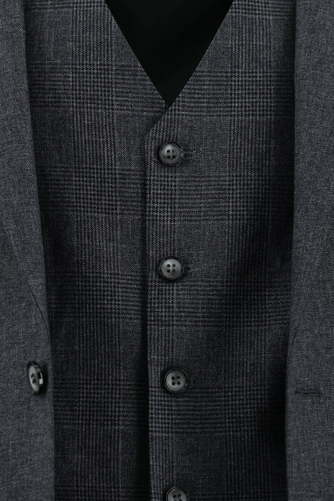 Dark Gray 7 Drop Super Slim Fit Extra Narrow Cut Suit with Vest
