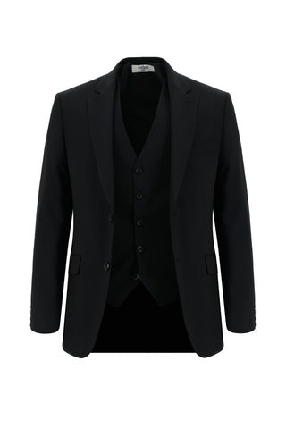  Siyah 7 Drop Slim Fit Dar Kesim Yelekli Takım Elbise