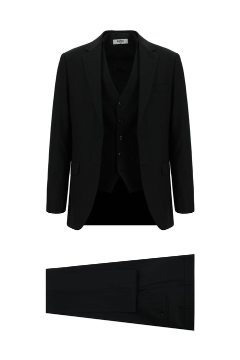 Black 6-Drop Regular Fit Suit with Vest