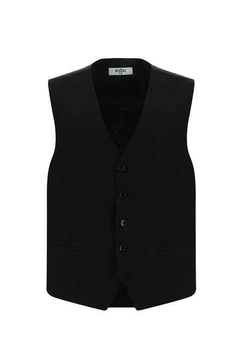 Black 6-Drop Regular Fit Suit with Vest