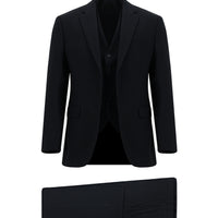 Black and Navy Blue 7 Drop Slim Fit Suit with Vest