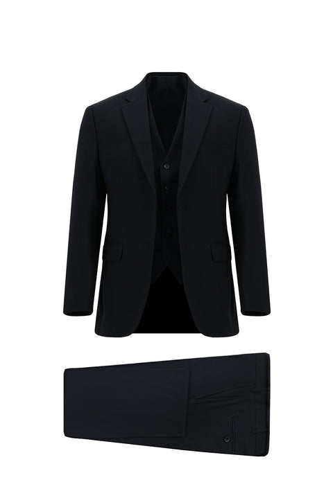 Black and Navy Blue 6 Drop Regular Fit Standard Cut Suit with Vest