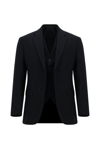  Siyah Lacivert 7 Drop Slim Fit Dar Kesim Yelekli Takım Elbise
