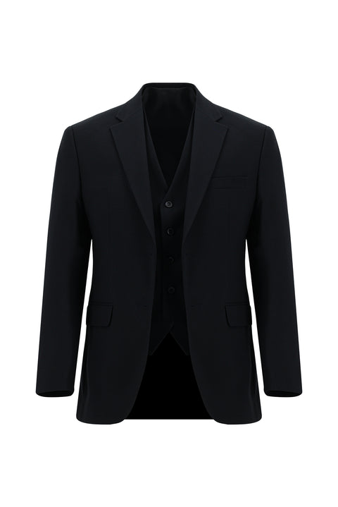Black and Navy Blue 7 Drop Slim Fit Suit with Vest