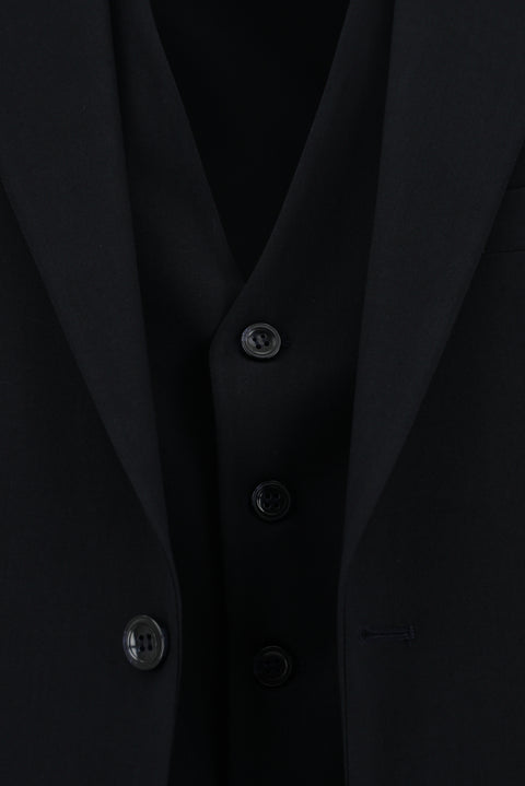 Black and Navy Blue 7 Drop Slim Fit Suit with Vest