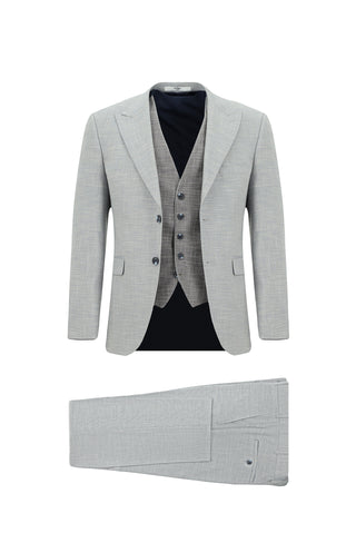  Açık Gri 7 Drop Slim Fit Dar Kesim Yelekli Kombinli Takım Elbise