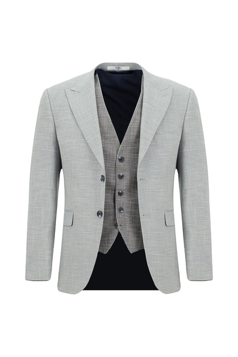 Light Grey 7 Drop Slim Fit Suit with Vest