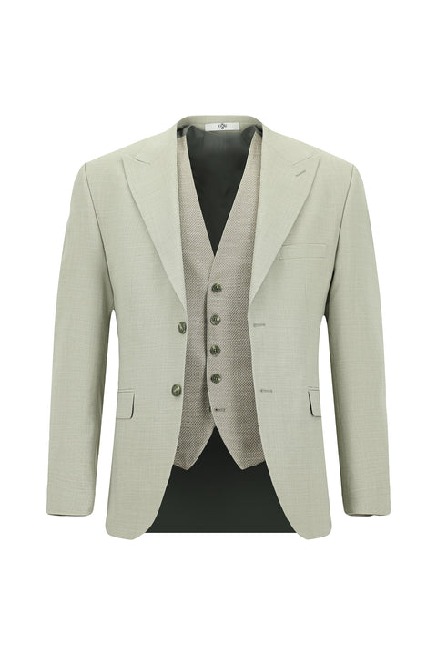 Moss Green 7 Drop Slim Fit Narrow Cut Suit with Vest