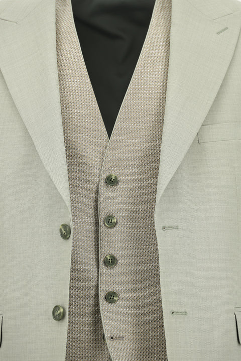 Moss Green 7 Drop Slim Fit Narrow Cut Suit with Vest