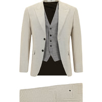 Light Beige 7 Drop Slim Fit Suit with Vest