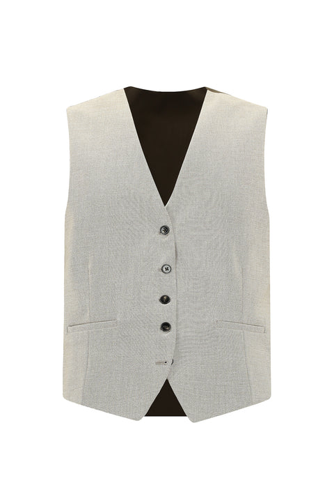 Light Beige 7 Drop Slim Fit Suit with Vest
