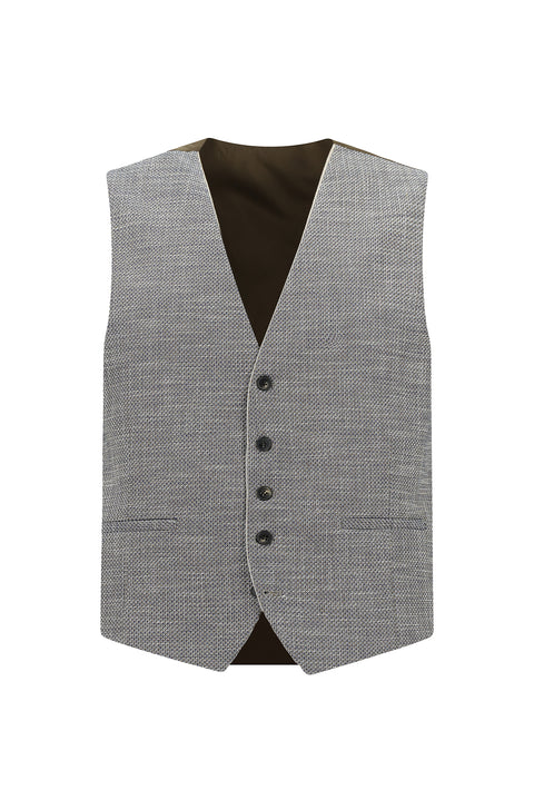 Light Beige 7 Drop Slim Fit Suit with Vest