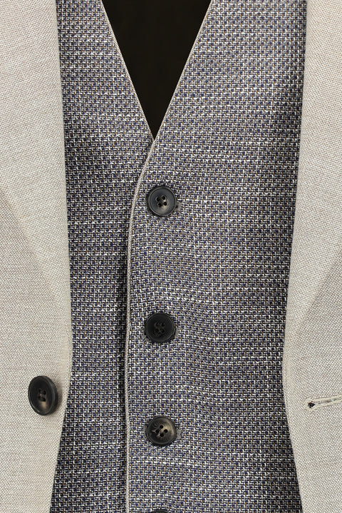 Light Beige 7 Drop Slim Fit Suit with Vest
