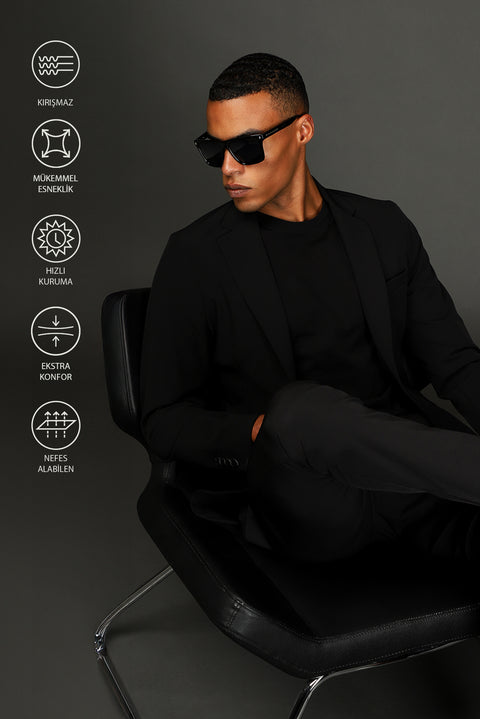 Black Techno-Line 7 Drop Super Slim Fit Extra Narrow Cut Suit