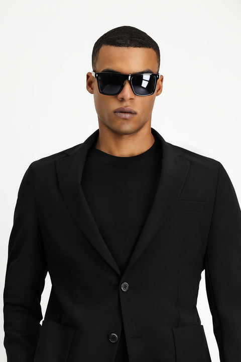 Black Techno-Line 7 Drop Super Slim Fit Extra Narrow Cut Suit