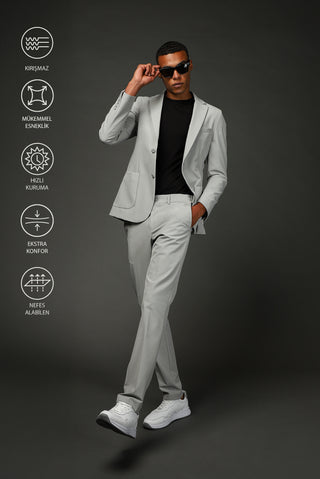  Açık Gri Techno-Line 7 Drop Super Slim Fit Eksra Dar Kesim Takım Elbise