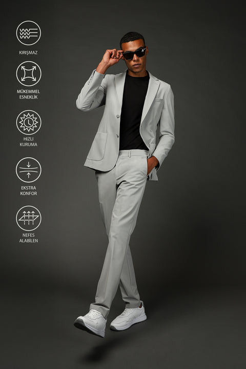 Light Grey Techno-Line 7 Drop Super Slim Fit Extra Narrow Cut Suit