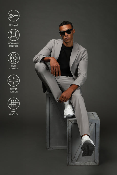 Light Smoke Techno-Line 7 Drop Super Slim Fit Extra Narrow Cut Suit