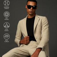 Medium Beige Techno-Line 7 Drop Super Slim Fit Extra Narrow Cut Suit