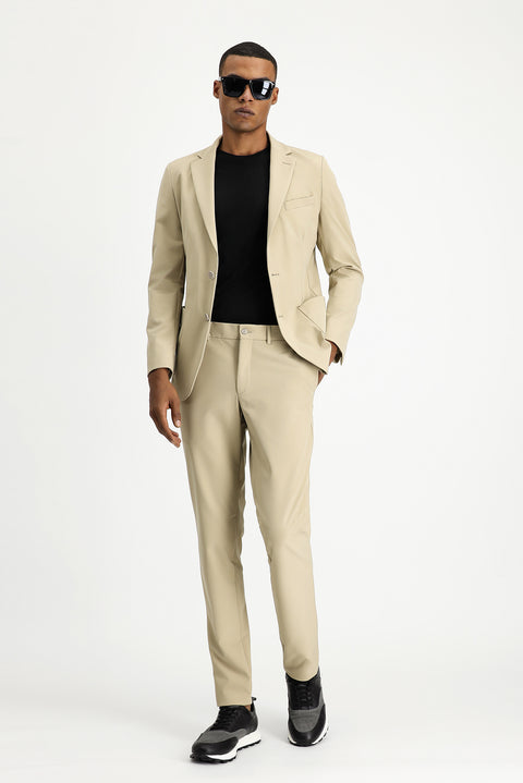 Medium Beige Techno-Line 7 Drop Super Slim Fit Extra Narrow Cut Suit