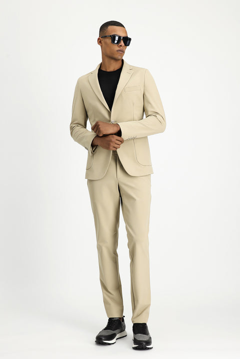 Medium Beige Techno-Line 7 Drop Super Slim Fit Extra Narrow Cut Suit