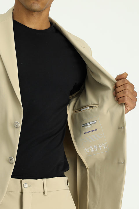 Medium Beige Techno-Line 7 Drop Super Slim Fit Extra Narrow Cut Suit