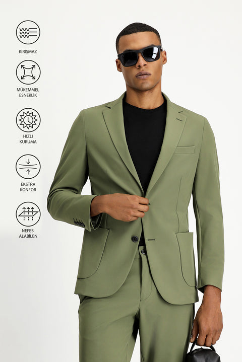 Medium Khaki Techno-Line 7 Drop Super Slim Fit Extra Narrow Cut Suit