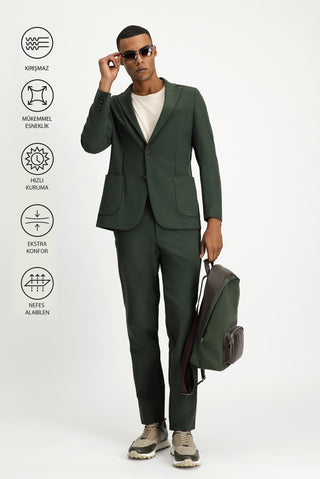  Koyu Yeşil Techno-Line 7 Drop Super Slim Fit Eksra Dar Kesim Takım Elbise