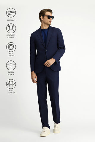  Koyu Lacivert Techno-Line 7 Drop Slim Fit Dar Kesim Likralı Takım Elbise