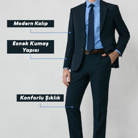 Koyu Lacivert 7 Drop Slim Fit Dar Kesim Mevsimlik Likralı Esnek Takım Elbise