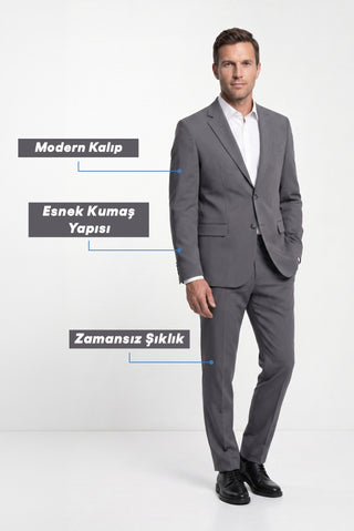  Koyu Antrasit 7 Drop Super Slim Fit Ekstra Dar Kesim Mevsimlik Likralı Esnek Takım Elbise