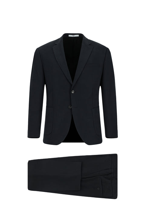 Black 6-Drop Regular Fit Standard Cut Elastic Waist Bag Pocket Modal Blend Suit