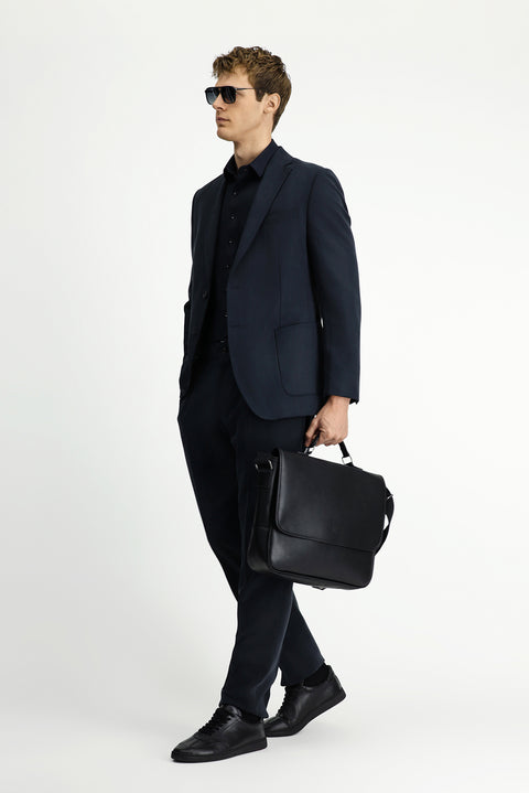 Black 6-Drop Regular Fit Standard Cut Elastic Waist Bag Pocket Modal Blend Suit