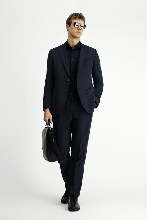 Black 6-Drop Regular Fit Standard Cut Elastic Waist Bag Pocket Modal Blend Suit