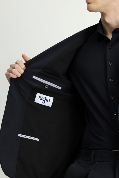 Black 6-Drop Regular Fit Standard Cut Elastic Waist Bag Pocket Modal Blend Suit