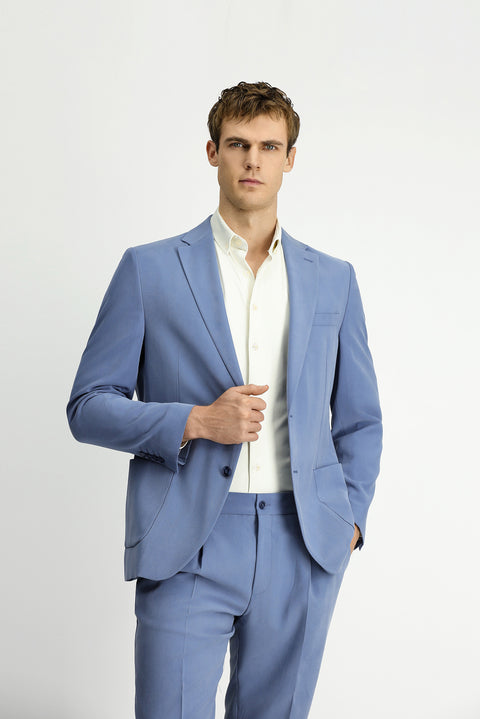 Blue 6 Drop Regular Fit Standard Cut Elastic Waist Patch Pocket Modal Blend Suit