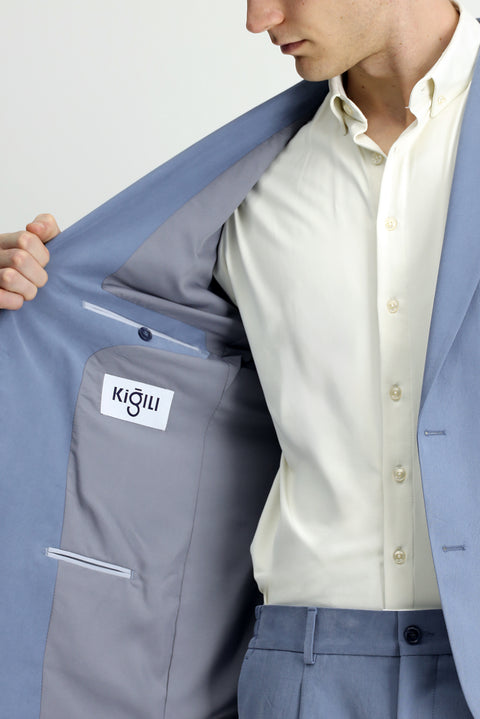 Blue 6 Drop Regular Fit Standard Cut Elastic Waist Patch Pocket Modal Blend Suit