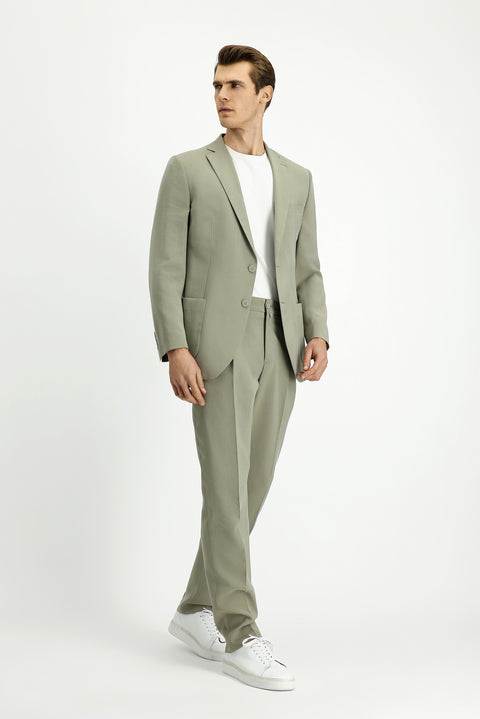 Light Khaki 6 Drop Regular Fit Standard Cut Elastic Waist Patch Pocket Modal Blend Suit