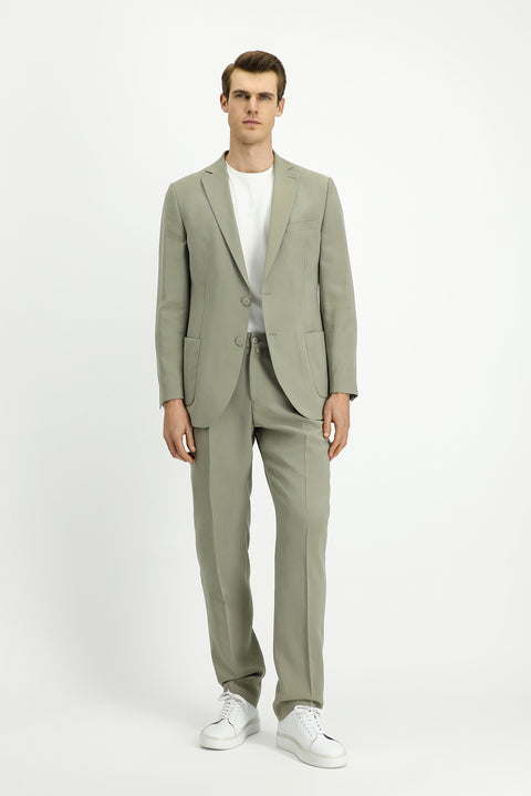 Light Khaki 6 Drop Regular Fit Standard Cut Elastic Waist Patch Pocket Modal Blend Suit