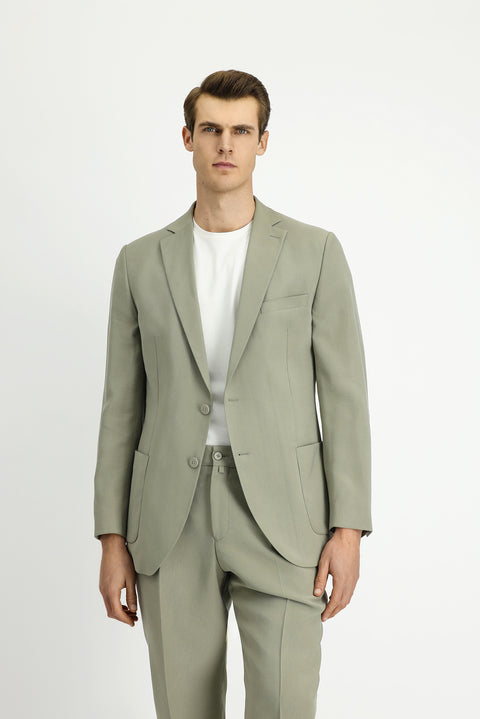Light Khaki 6 Drop Regular Fit Standard Cut Elastic Waist Patch Pocket Modal Blend Suit
