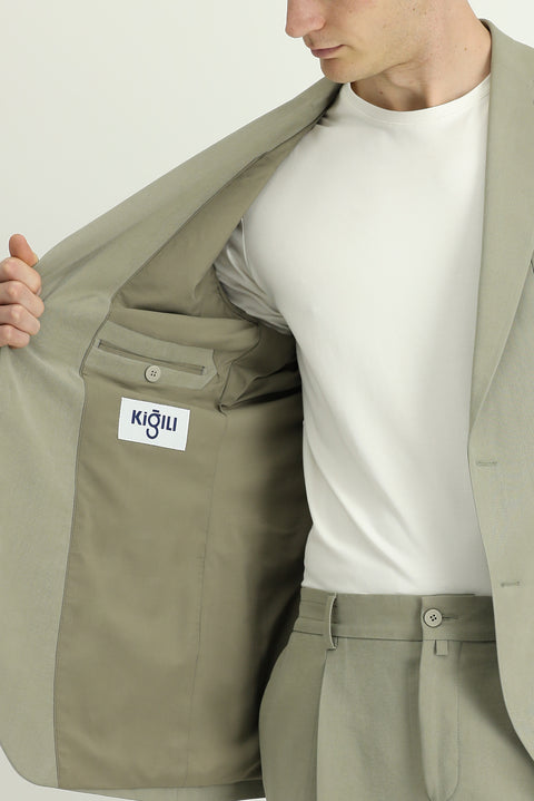 Light Khaki 6 Drop Regular Fit Standard Cut Elastic Waist Patch Pocket Modal Blend Suit