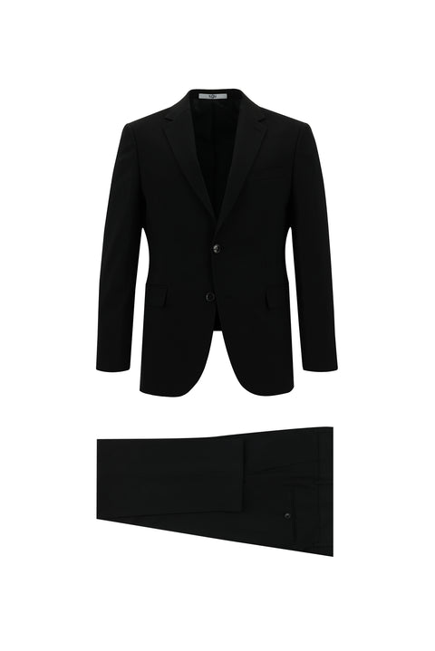 Black 4-Drop Relaxed Fit Wool Suit