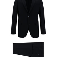 Black and Navy Blue 4-Drop Relaxed Fit Wool Suit
